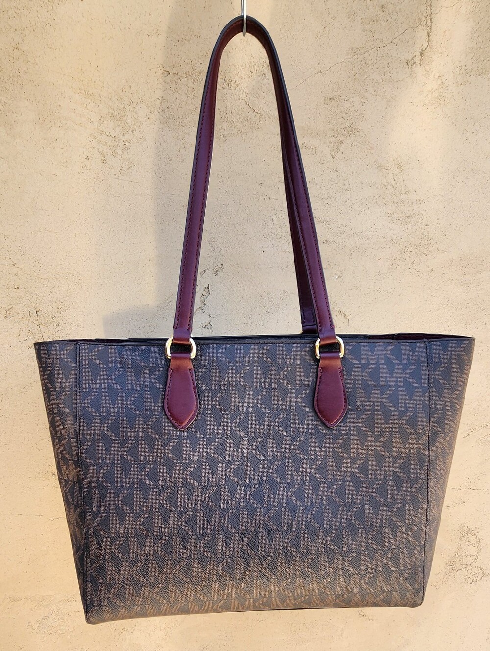 Michael Kors Brown Signature MK Logo Tote – Burgundy Leather - Picture 5 of 12